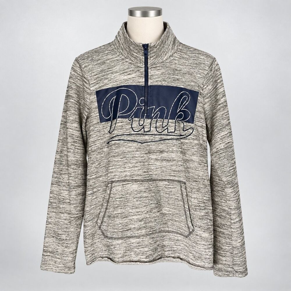 Pink Victorias Secret Sweatshirt Womens M Gray Heather Quarter Zip Pullover
